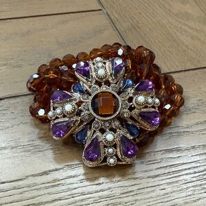 Vintage Style Beaded Bracelet with Gemstone Cross